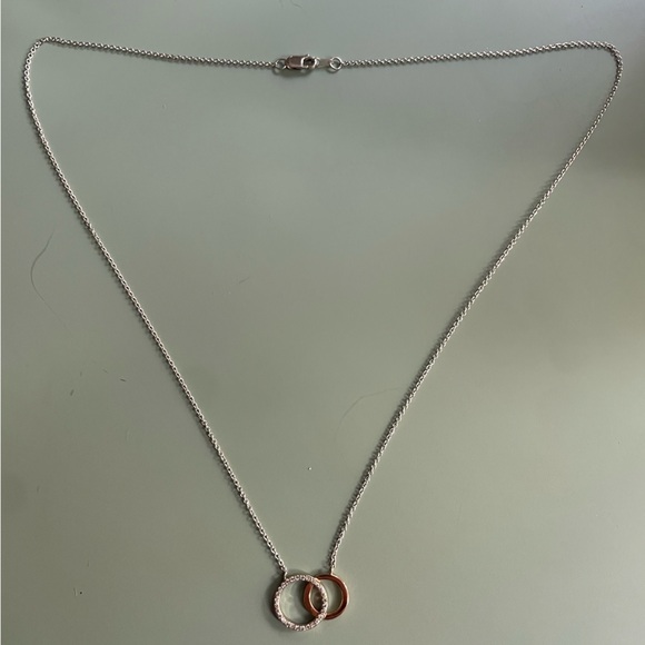 14k White and Rose Gold Diamond Circle in Circle Necklace - Picture 5 of 5
